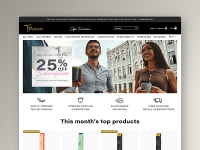 Tpresso webshop capsule coffee compostable e store landing page nespresso organic sustainable tea ui ux web design webshop website