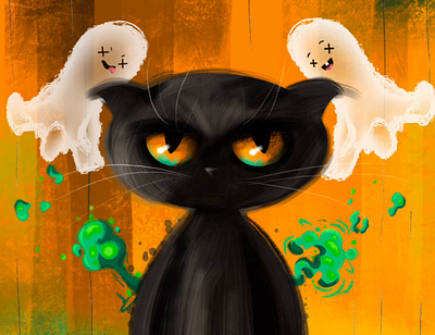 Ghost Hunter 2d illustration animation cartoon cat character character design creepy cute character fart ghost halloween halloween 2024 holiday illustration kitty motion october phantom procreate spooky