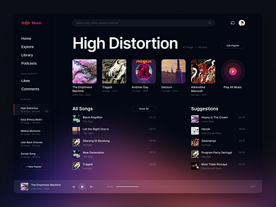 Design Exploration - Music Streaming albums apple music artist bold clean dark mode design gradient music play playlist podcast radio sidebar spotify typography ui youtube music