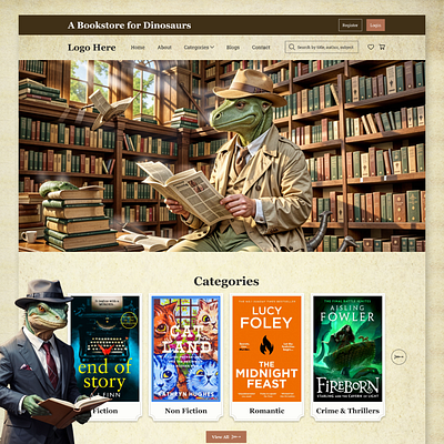 A Bookstore for Dinosaurs Website 3d animation branding graphic design logo motion graphics ui