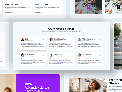 UnifiedUI - Testimonial sections client feedback components design layout product design purple saas design sections testimonial ui ui design unified ui unifiedui user interface ux website