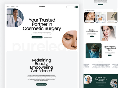 Pureleaf - Cosmetic Surgery Clinic aesthetic surgery branding clean design clinic website corporate design creative layout graphic design health design landing page layout design medical website minimalist modern design personal branding professional branding responsive design typography ui design ux design web design