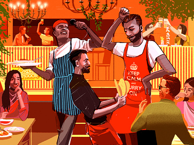 Urban Tandoori 2d alex green colour culture digital editorial folioart food illustration painterly people restaurant texture