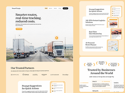 SmartCargo - AI-Powered Fleet and Logistics Management Website ai application artificial intellegent cargo clean design landing page review smart tracking truck ui unique web website