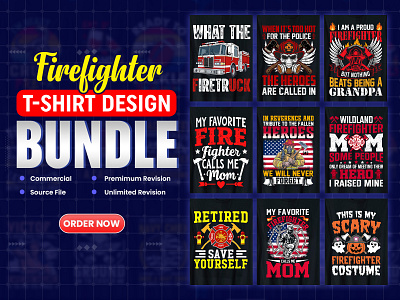 Firefighter T-Shirt Design Bundle. branding bulk tshirt design design firefighter graphic design illustration merchnby amazon tshirt tshirt design typography vector