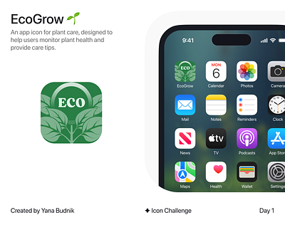 EcoGrow - App Icon app icon branding eco logo plant care plant health ui vector