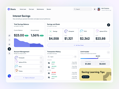 Finance Dashboard Design - Sharia balance dashboard digital bank expenses finance dashboard financial fintech dashboard income manage finances product design saas statistics wallet app wallet dashboard web app