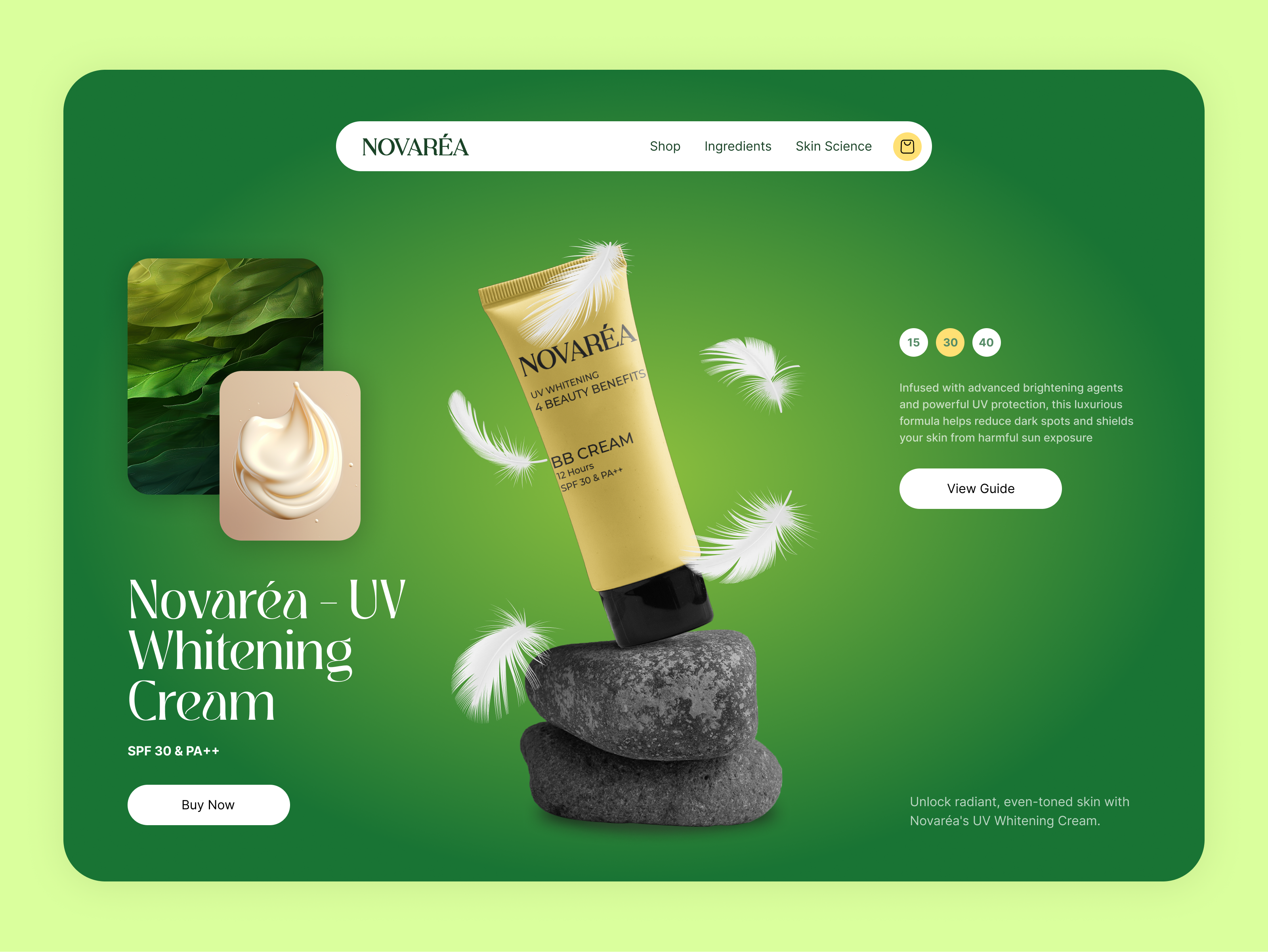 Novaréa - Uv Whitening Cream Web Animation animation ecommerce interaction product design ui uiux ux website