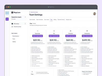 Regulens smart survey platform ai automated dark dashboard design light pouya purple regulens sepanta sepanta pouya smart survey taem ui ux