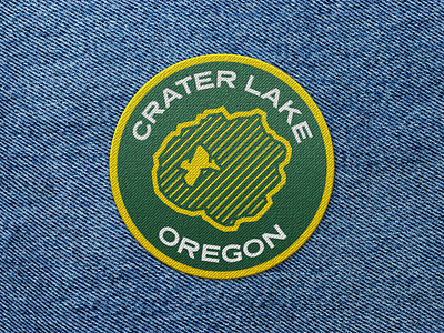 Crater Lake Oregon Patch badge brand branding crater lake crest gold green identity logo minimal nature oregon patch retro stroke