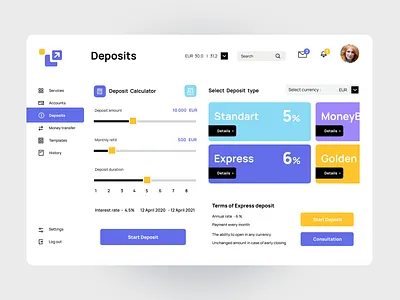 Online banking app | Deposite Calculator bank app bank application brand designer brand identity clean design dashboard design design system desktop app design figma design finance app design fintech app design mobile app online banking product design product designer uiux designer user experience design user interface design web app web app service