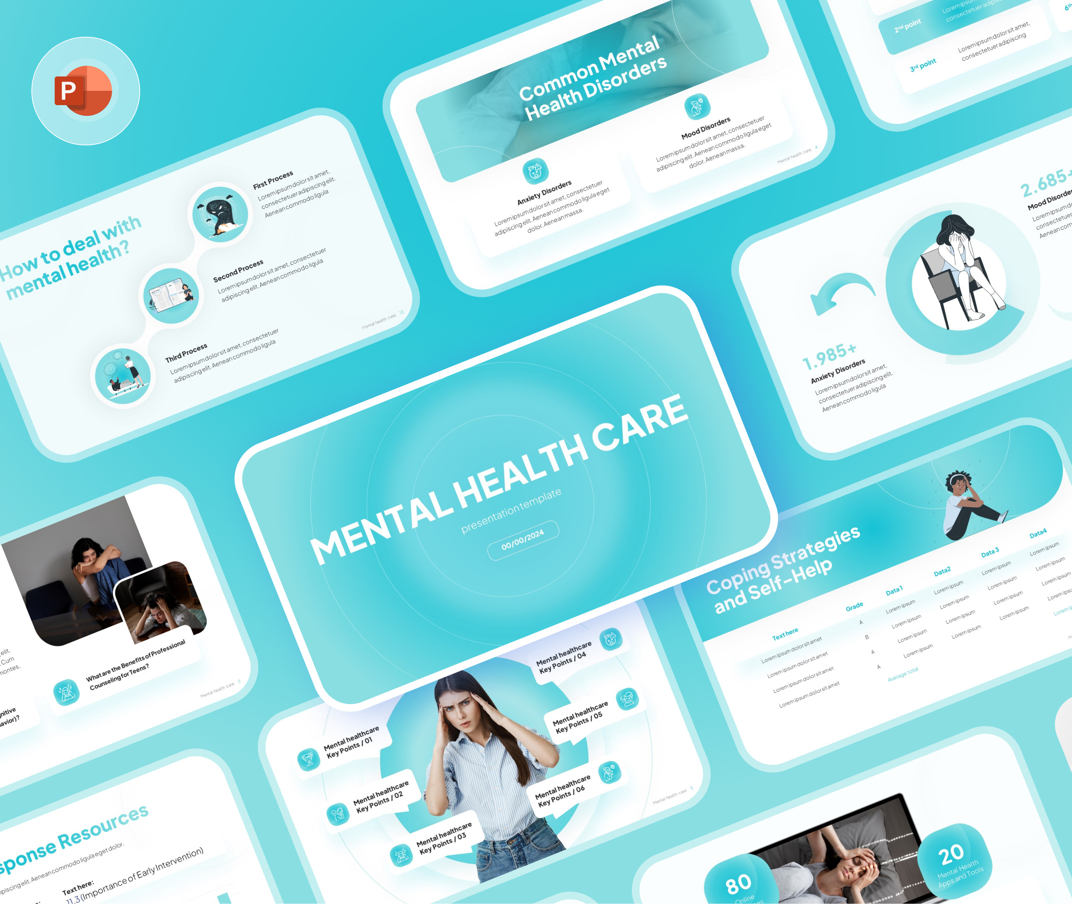 Mental Health Care Presentation Template anxiety branding clean graphic design healthcare medical modern pitch deck powerpoint presentation design template