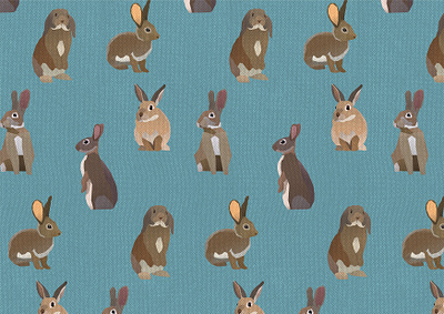 Rabbits pattern brown bunny children drawing rabbits teal