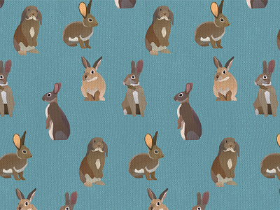 Rabbits pattern brown bunny children drawing rabbits teal