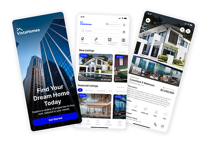 Real Estate App – Onboarding, Home & Listing Details Screens app design figma home invest listing mobile app design onboarding property property listing real estate ui ux