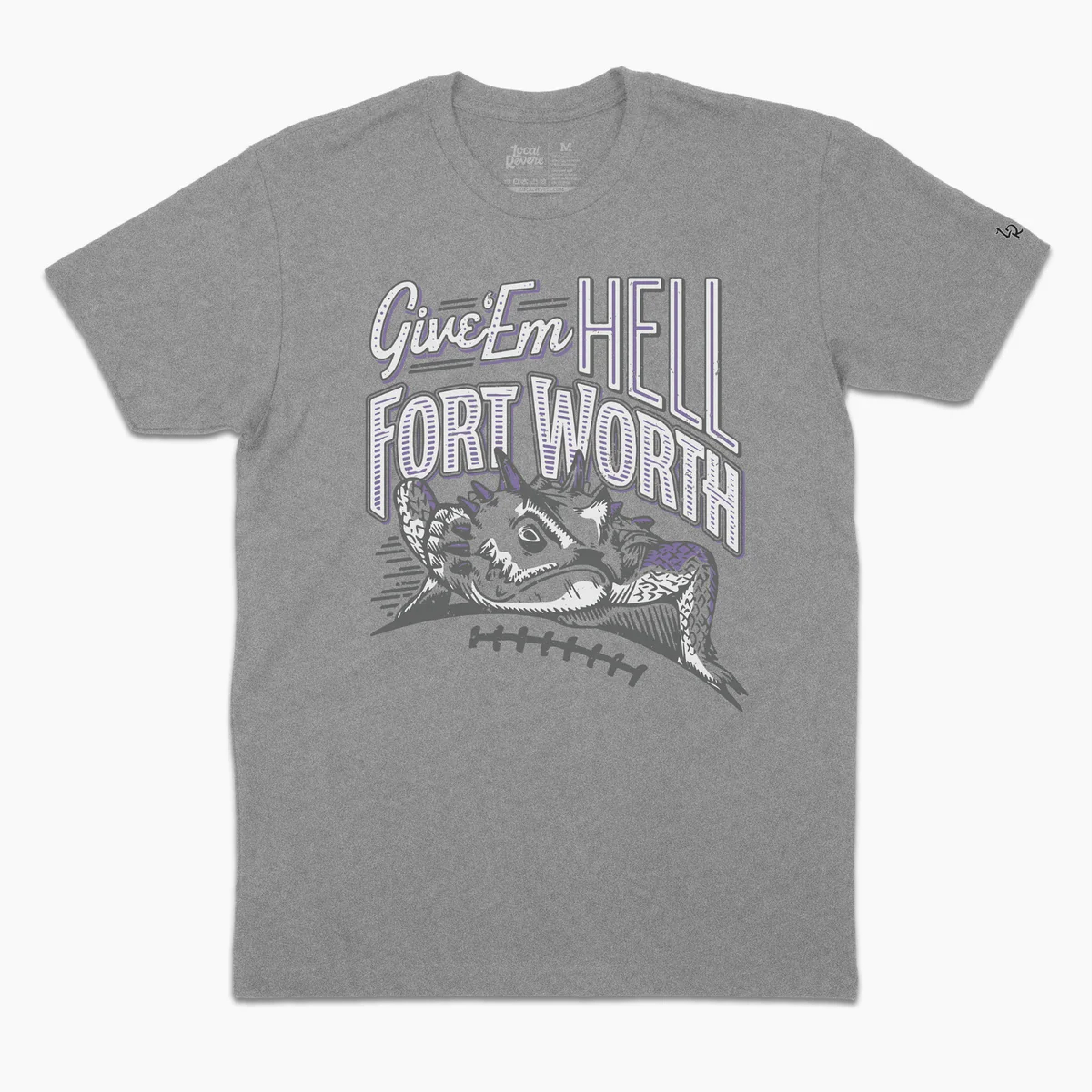 TCU x Local Revere "Give 'Em Hell" T-Shirt branding college creative dallas design football fort worth graphic design grey illustration logo merch purple shirt graphics tcu texas tshirt typography vector wearables