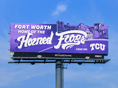 Fort Worth x TCU Billboard Design advertising city skyline college dallas design downtown fort worth graphic design horned frogs illustration ipad marketing mural procreate purple script tcu texas typography university