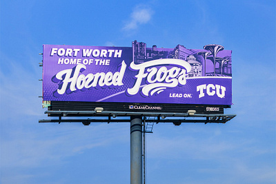 Fort Worth x TCU Billboard Design advertising city skyline college dallas design downtown fort worth graphic design horned frogs illustration ipad marketing mural procreate purple script tcu texas typography university