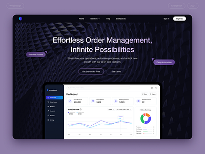 SaaS Order Management branding dark dashboard gradient hero homepage landing page minimalist order professional purple saas ui ui ux web