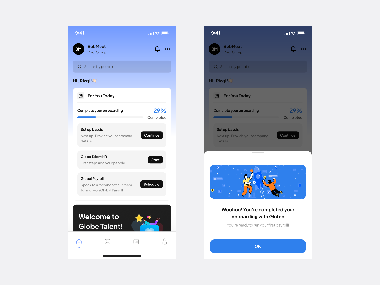 Global Talent - HR Management Mobile Apps app design hr illustrator management mockups ui