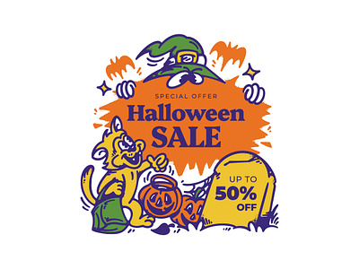 Halloween Sale Poster cartoon vintage design