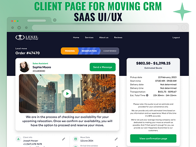 Client page for Moving CRM. SaaS UI/UX crm design design crm moving design product design relocation service saas product saas ui saas ux ui crm uiux ux crm web app design