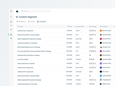 Custom Segment Table bar data table ui design database table databse favorite language navigation bar product design responsive table search segment table table design ui user table users