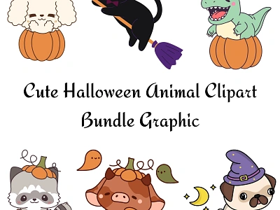 Cute Halloween Animal Clipart Bundle Graphic cute png bundle dogs graphic graphic design halloween kawaii halloween dog pug witch watercolor