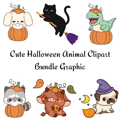 Cute Halloween Animal Clipart Bundle Graphic cute png bundle dogs graphic graphic design halloween kawaii halloween dog pug witch watercolor