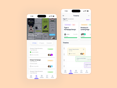 Project Details and Timeline Mobile Screens all tasks screen app ui design project timeline app project timeline app management projects screen task app ui design task management app task management app ui deisgn uc ux