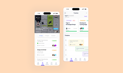 Project Details and Timeline Mobile Screens all tasks screen app ui design project timeline app project timeline app management projects screen task app ui design task management app task management app ui deisgn uc ux