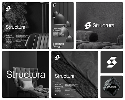 Structura black and white brand identity branding studio corporate identity craftsmanship design bureau design studio furniture geometric interior design logo design materials minimalism