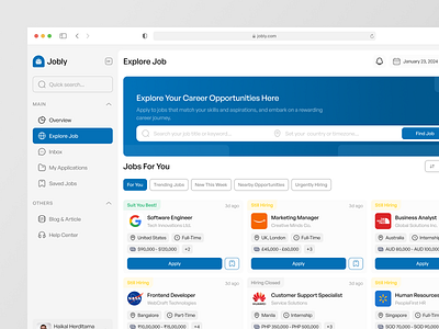 Jobly - Job Finder Dashboard [Explore Page] dashboard design explore explore job job job finder kit template ui ui design ui kit uiux ux web app work work finder
