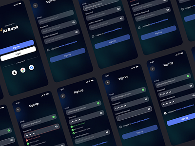 Sign up page for a mobile banking app app bank belarus design login signin signup ui ux
