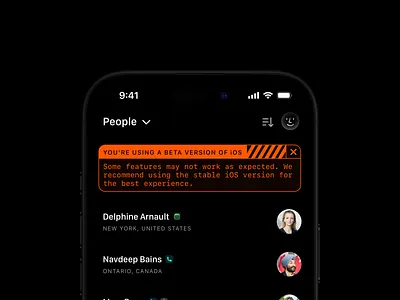 Warning banner exploration banner beta clay crm dark mode ios iphone sketch