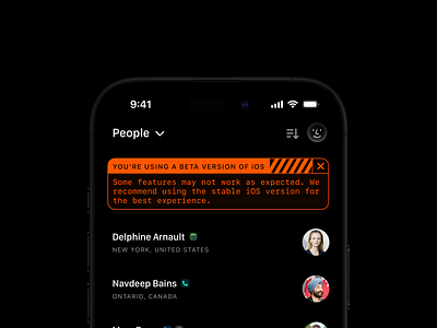 Warning banner exploration banner beta clay crm dark mode ios iphone sketch