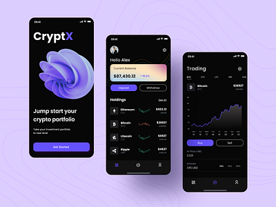 Crypto X Mobile app application design branding design figma graphic design illustration prototyping responsive design software design ui