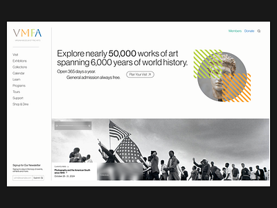 VMFA Museum Hero Redesign art direction art gallery design art gallery website art website branding clean ui gallery hero section hero design hero section design landing page minimal web design museum design museum web design museum website whitespace