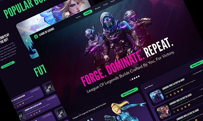 Website design for a league of legends startup game assets gaming landing page league of legends ui design