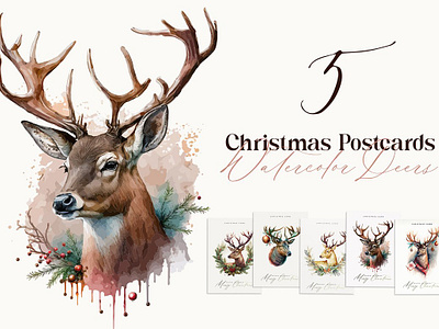 Christmas Postcards with Deer card christmas decoration deer festive flyer greeting card greetings happy new year invitation invite new year photoshop postcard psd reindeer snow vector winter xmas