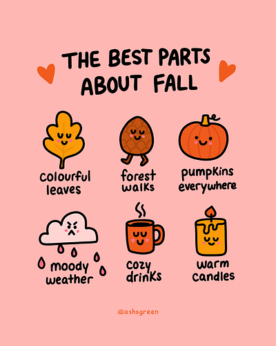 Some of the best parts about fall! autumn characters cute doodle fall hand lettering hand writing icons illustration infographic simple