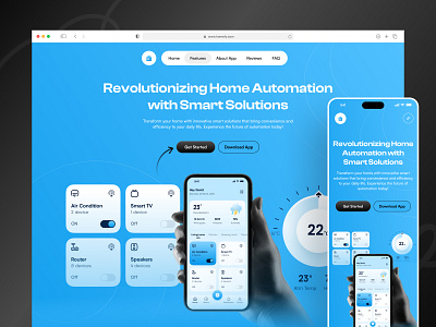 Smart Home Landing Page ac remote app app landing page header hero section home app landing page mobile app landing page remote smart app smart home smart landing page ui ui design user experience user interface ux ux design website website design