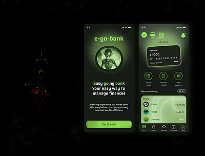 Banking app app banking figma green mob monster retro ui ux vintage