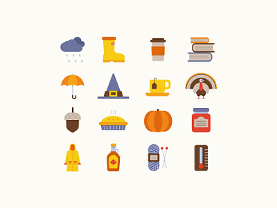 Autumn Vibes Icons acorn autumn coffee doodle fall flat halloween hat icons maple pack pumpkin rainboots raincoat season set tea thanksgiving umbrella yarn