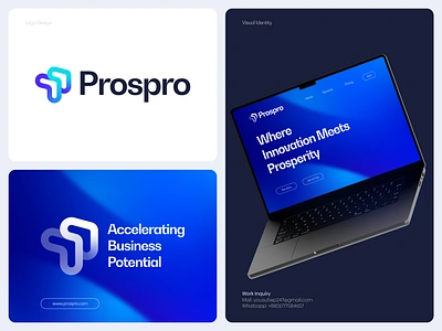 Sleek and Futuristic Logo Design for a Dynamic FinTech Company abstract logo arrows brand identity branding fintech forward futuristic gradient logo growth icon innovation letter logo logo logo design logo designer logotype modern logo prosper saas technology