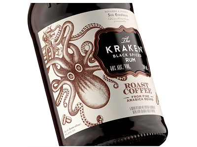 Kraken Black Spiced Coffee illustrated by Steven Noble artwork branding crosshatch design engraving etching illustration illustrator kraken black spiced rum kraken rum line art octopus scratchboard steven noble woodcut