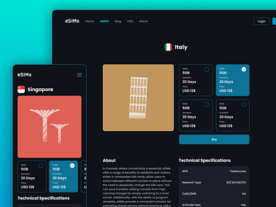 Global eSIM Marketplace Website Design connection e commerce esim market network provider phone internet sim store web