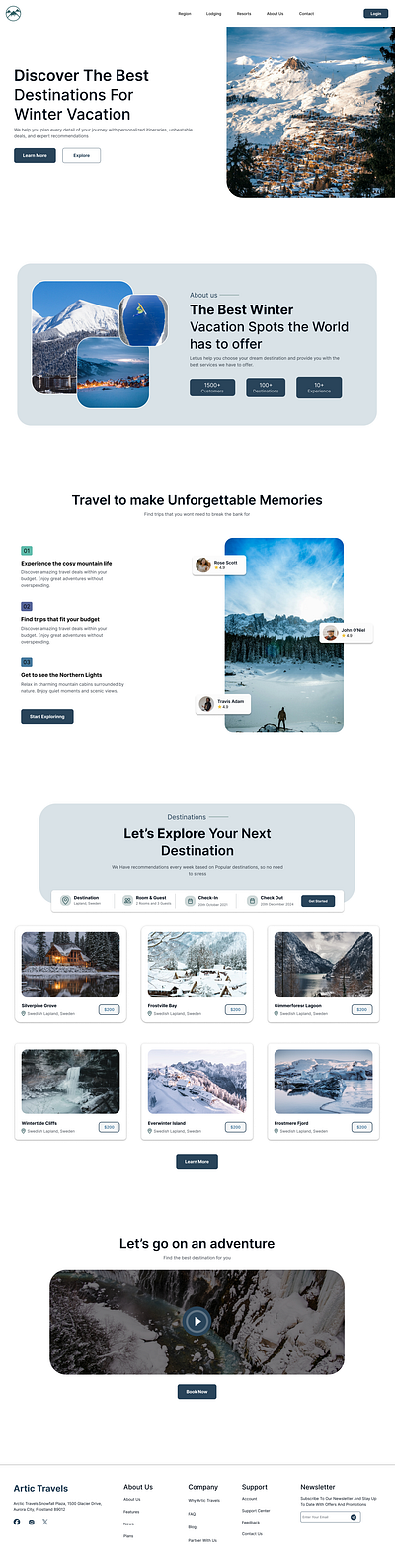 Artic Travels (travel website) landing page travel website ui