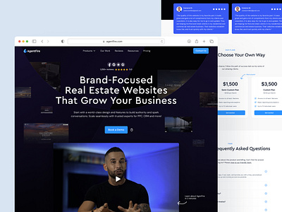 AgentFire website design digital hero landing page onepager pricing real estate real estate agent subscription design ui ux video introduction web web design website