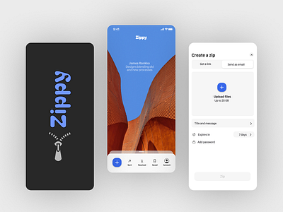 Zippy - Zip the files app archive concept design figma files graphic design idea mobile prototype ui ux zip